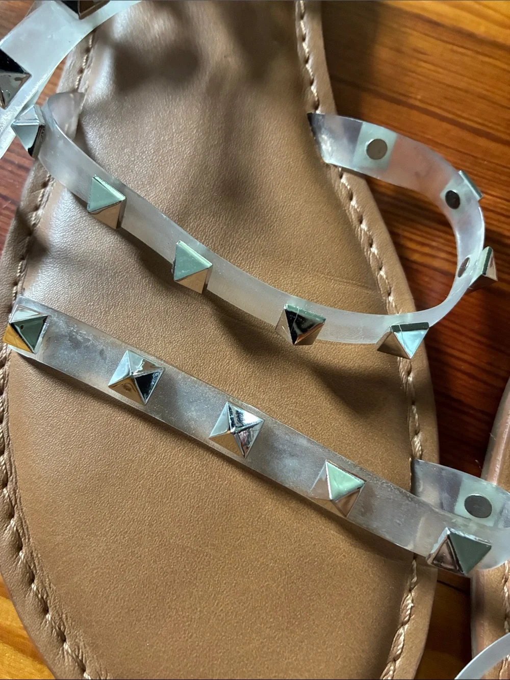 Time and Tru Sandals with Clear Studded Lace Straps